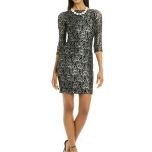Erin Fetherston Silver & Black Metallic Slim Dress Size 6